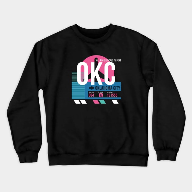 Oklahoma City (OKC) Airport // Sunset Baggage Tag Crewneck Sweatshirt by Now Boarding